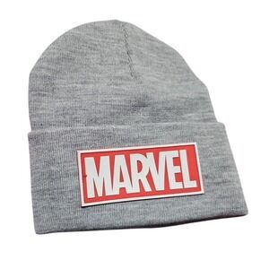 Marvel Beanie Hat Gray Logo Cuffed Knit Cap Winter Warm Unisex  New‎